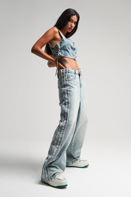 COLORS DESIGN WASHES STRIPED BAGGY JEANS-J 1501