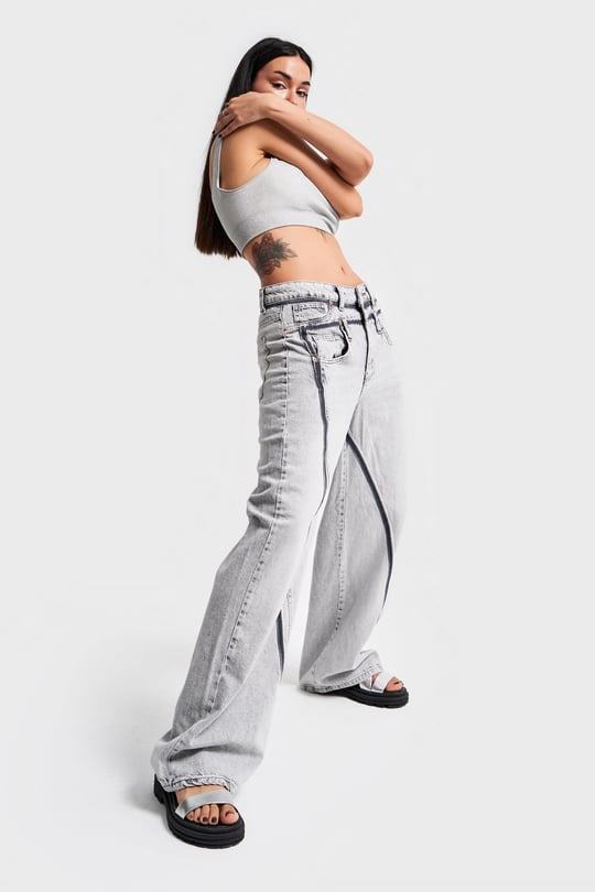 COLORS DESIGN WIDE LEG STRIPED GRAY JEANS-J 1502