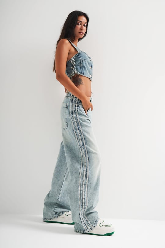 COLORS DESIGN WASHES STRIPED BAGGY JEANS-J 1501