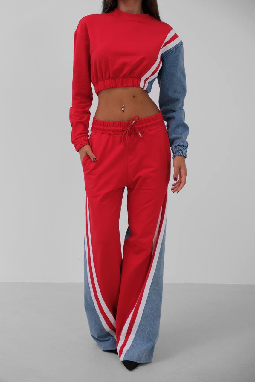 COLORS DESIGN TRACKSUIT SET-RED 100