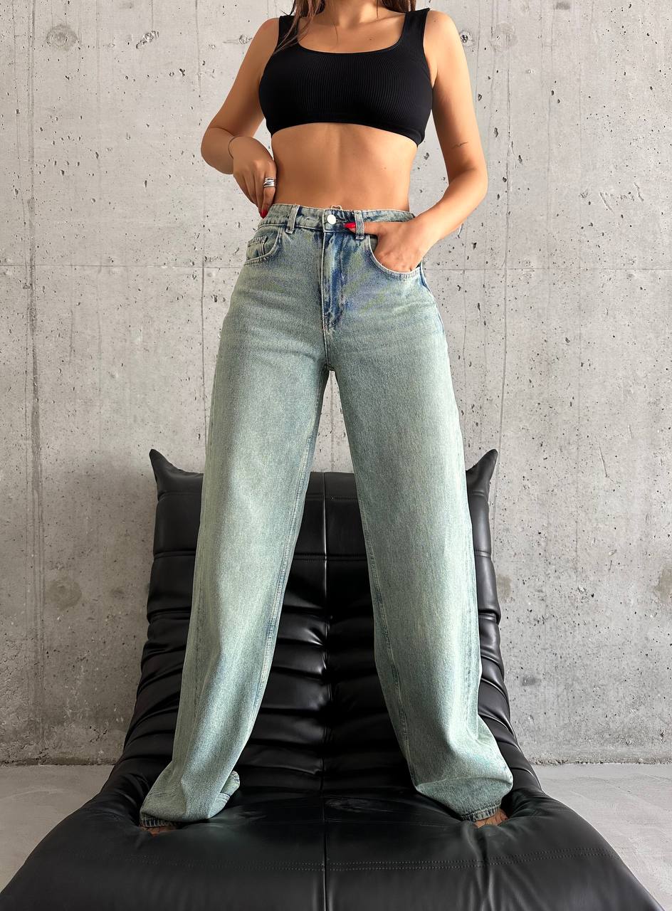 COLORS DESIGN MIDE TINT BLUE BAGGY JEANS -J 1508