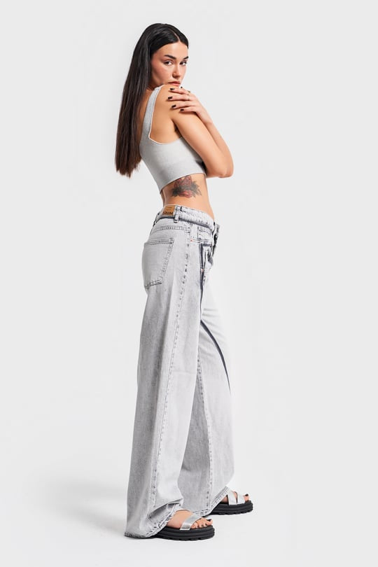 COLORS DESIGN WIDE LEG STRIPED GRAY JEANS-J 1502