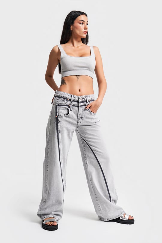 COLORS DESIGN WIDE LEG STRIPED GRAY JEANS-J 1502
