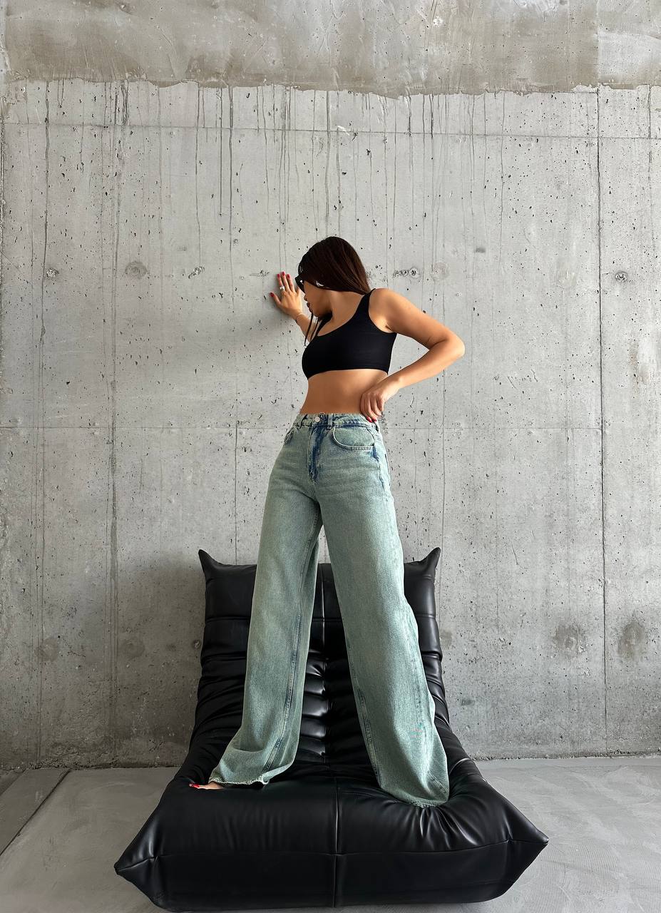 COLORS DESIGN MIDE TINT BLUE BAGGY JEANS -J 1508