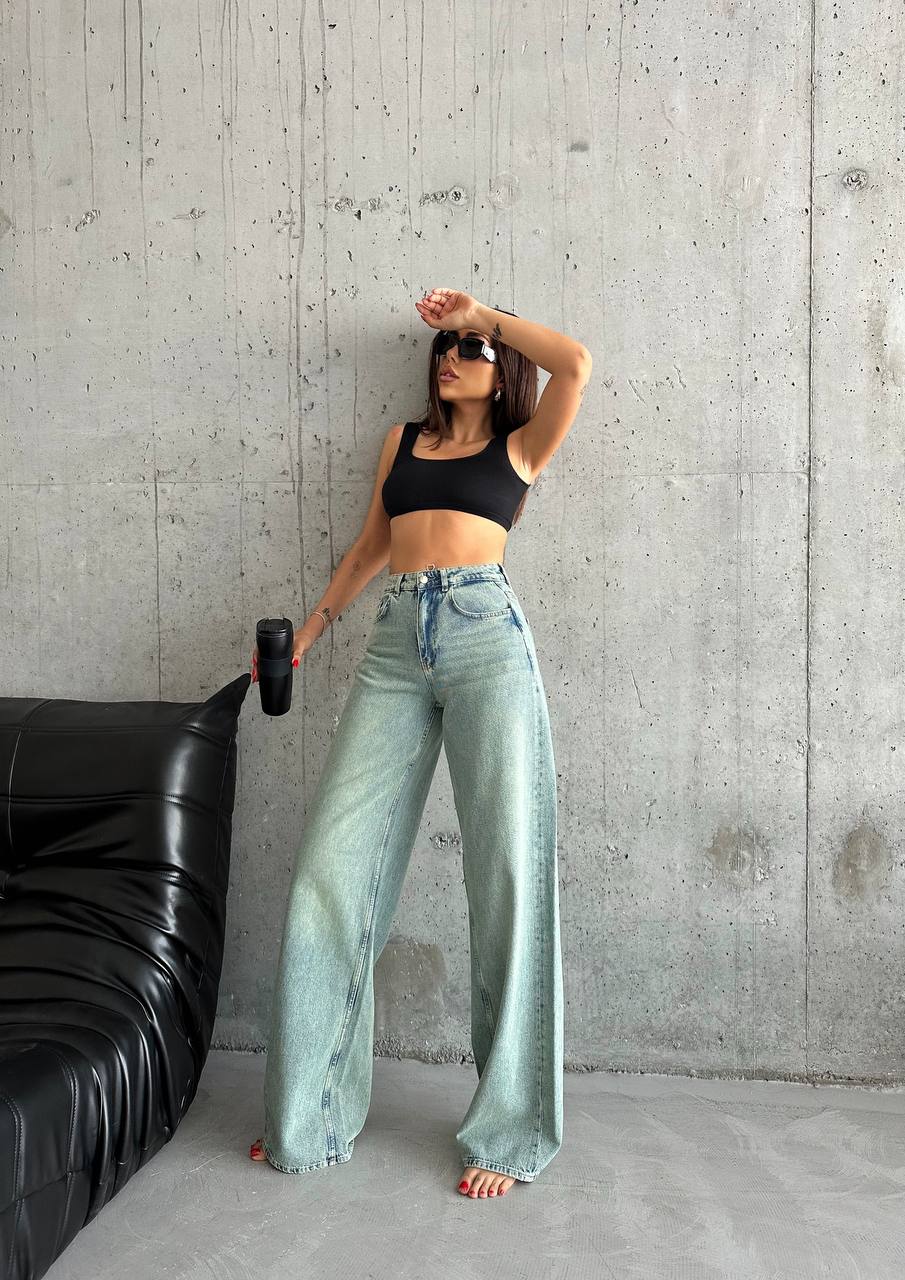COLORS DESIGN MIDE TINT BLUE BAGGY JEANS -J 1508