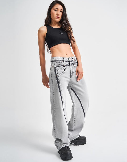 COLORS DESIGN WIDE LEG STRIPED GRAY JEANS-J 1502