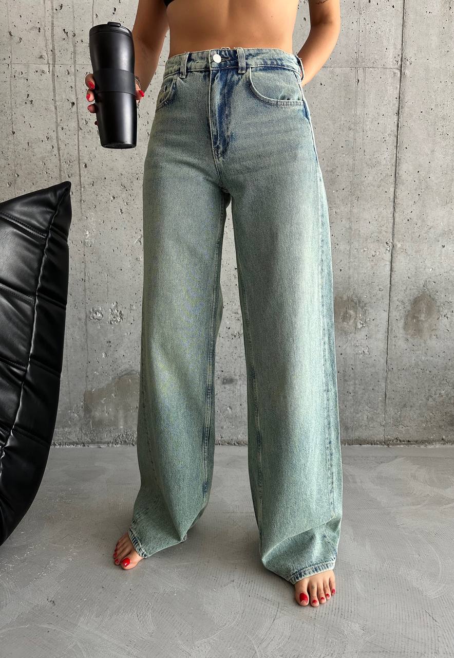 COLORS DESIGN MIDE TINT BLUE BAGGY JEANS -J 1508