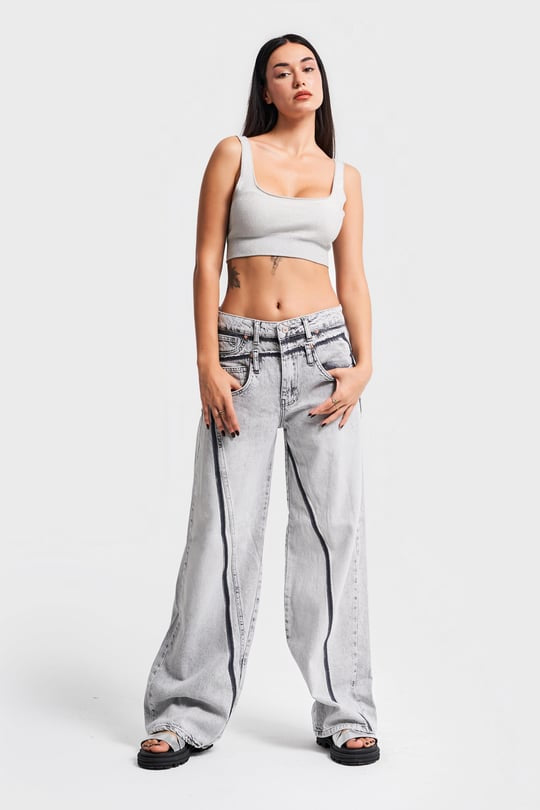 COLORS DESIGN WIDE LEG STRIPED GRAY JEANS-J 1502