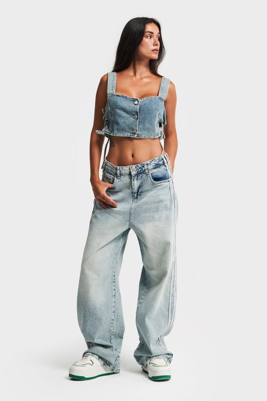 COLORS DESIGN WASHES STRIPED BAGGY JEANS-J 1501
