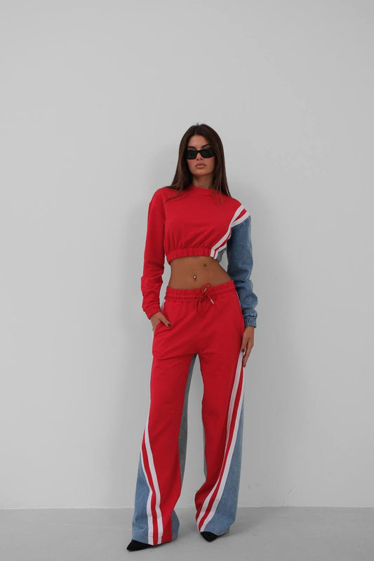 COLORS DESIGN TRACKSUIT SET-RED 100